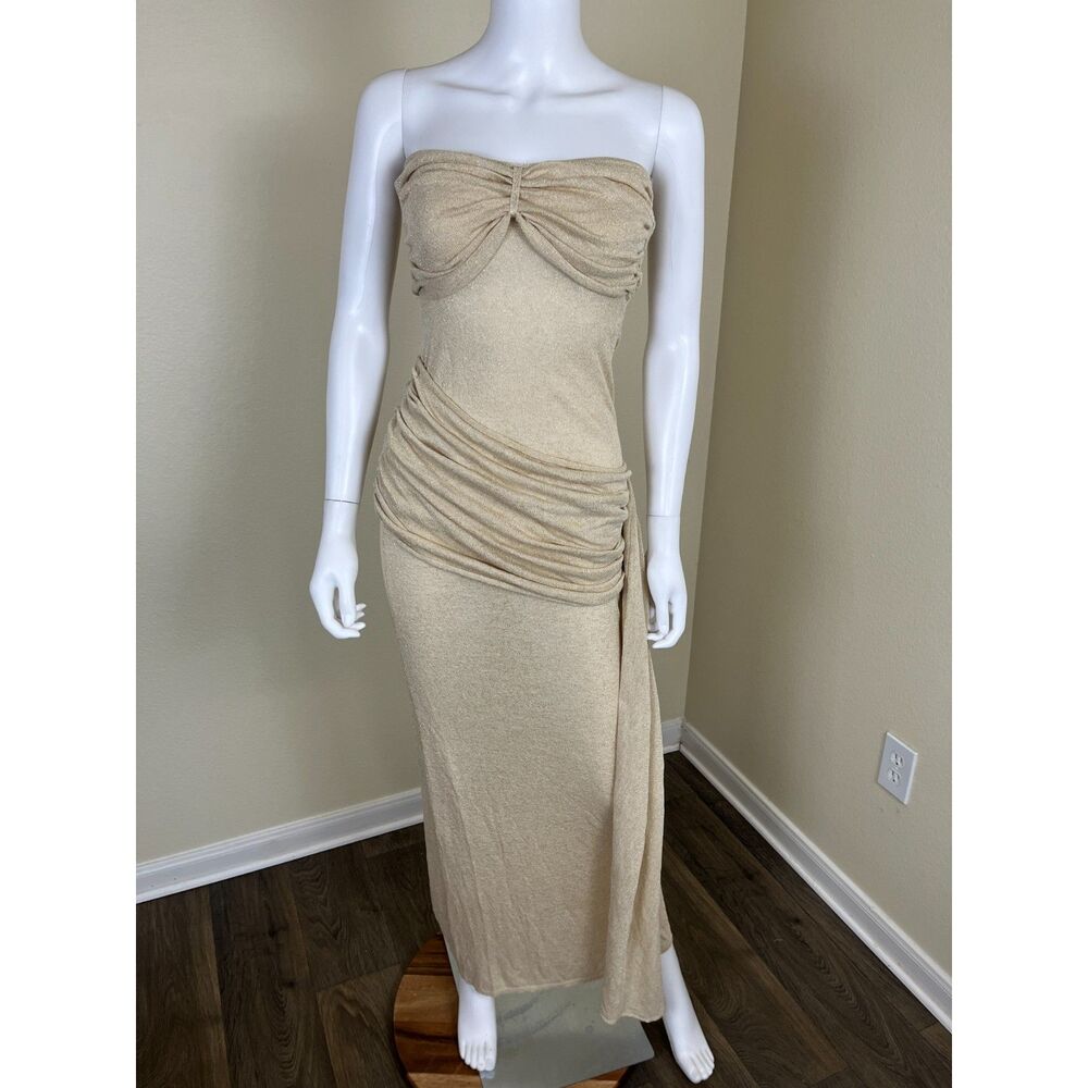 Meshki Strapless Ruched Maxi Dress in Beige - Picture 13 of 15